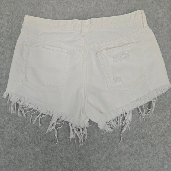 Free People We the Free Sz 30 White Denim Frayed Hem Distressed Festival Shorts - Picture 4 of 9
